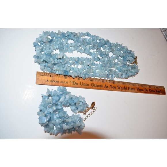 Vtg Stauer 5 Strand Aquamarine Bead Necklace 20" Shades of the Sea w/ bracelet - Picture 4 of 9
